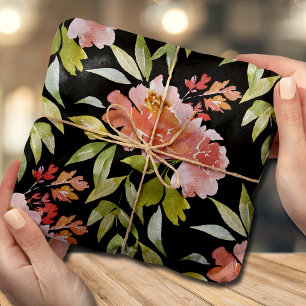 Watercolor Red Floral Black Tissue Paper