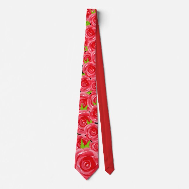 Watercolor Red Floral Neck Tie (Front)