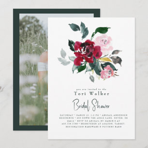 Watercolor Red Floral Photo Bridal Shower   Invitation