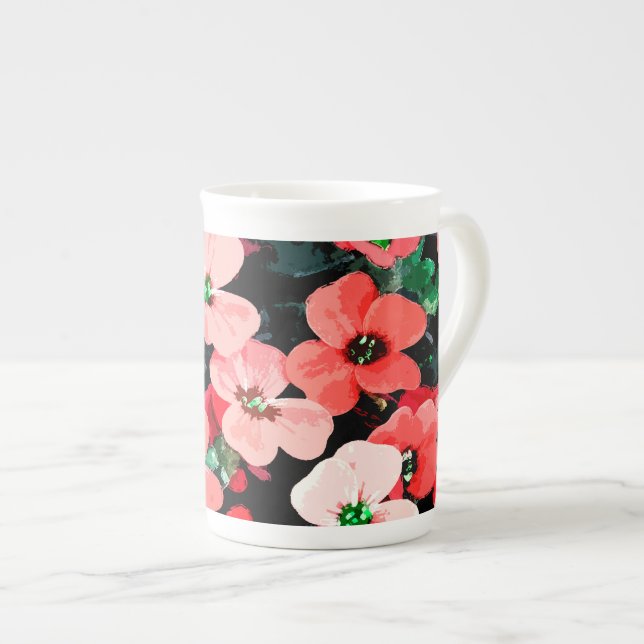Watercolor Red Flower Bone China Mug (Front Right)