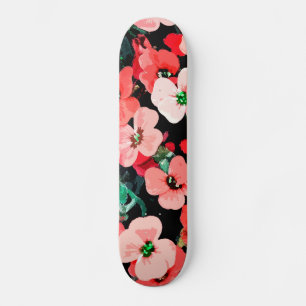Watercolor Red Flower Skateboard