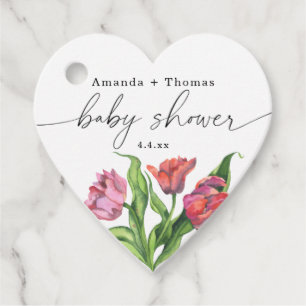 Watercolor red flowers Baby Shower Favour Tags