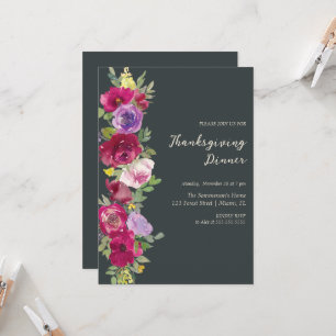Watercolor Red Flowers Give Thanks Dinner Invitation