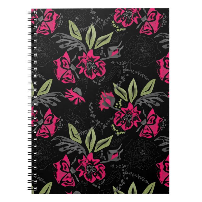 Watercolor red flowers green leaves floral sketche notebook (Front)