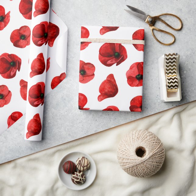 Watercolor red flowers. Poppy floral pattern Wrapping Paper (Crafts)