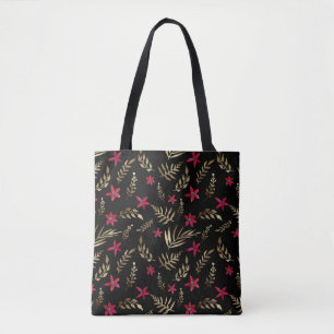 Watercolor red flowers tropical exotic golden palm tote bag