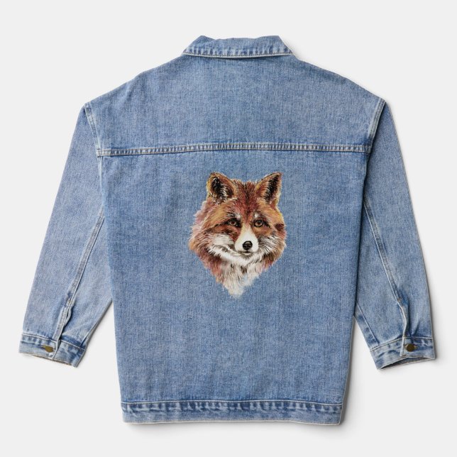 Watercolor Red Fox Animal Wildlife Nature Art Denim Jacket (Back)
