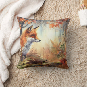 Watercolor Red Fox Fall Autumn Color Nature  Cushion