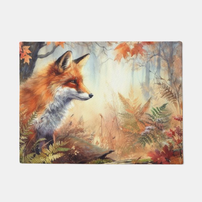 Watercolor Red Fox Fall Autumn Colour Nature  Doormat (Front)