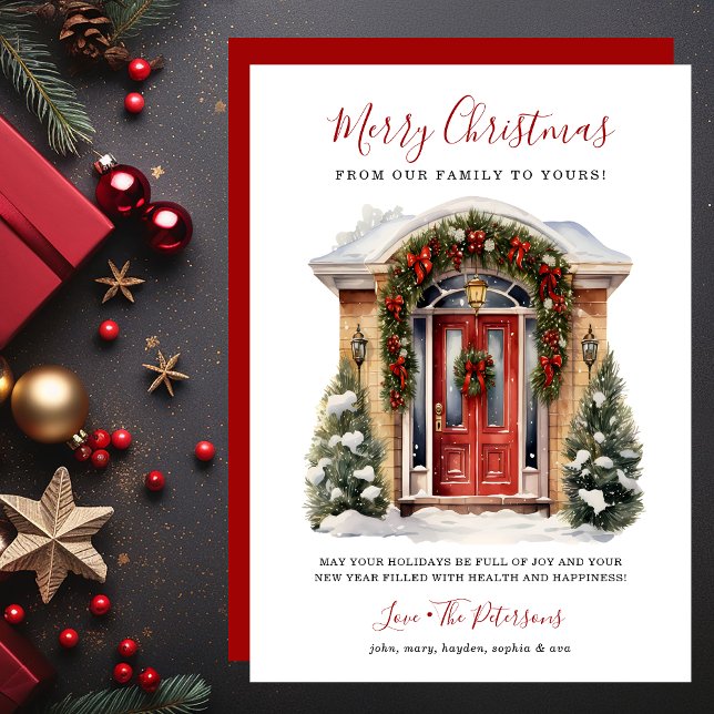 Watercolor Red Front Door Merry Christmas Holiday Card (Creator Uploaded)