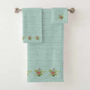 Watercolor Red Gerbera Daisy w/ Greenery Bath Towe Towel Set