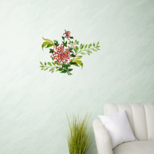 Watercolor Red Gerbera Daisy with Greenery Wall Decal