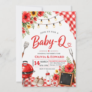 Watercolor Red Gingham BBQ Baby-Q Baby Shower Invitation