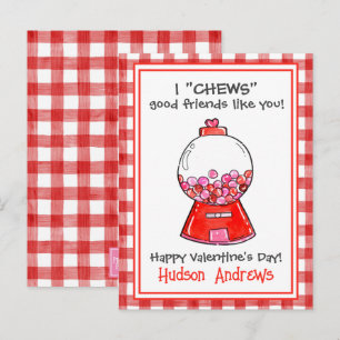 Watercolor Red Gingham Gumballs Valentine's Cards
