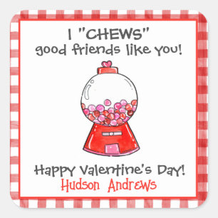 Watercolor Red Gingham Gumballs Valentine's Square Sticker