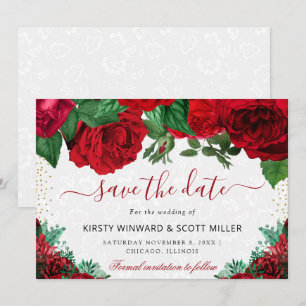 Watercolor Red Glam Roses Wedding Save The Date