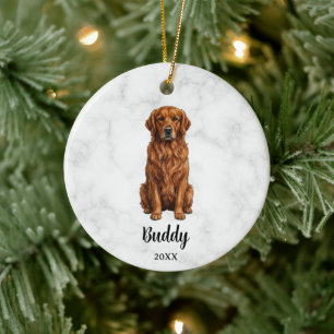 Watercolor Red Golden Retriever Name Dog Memorial Ceramic Tree Decoration