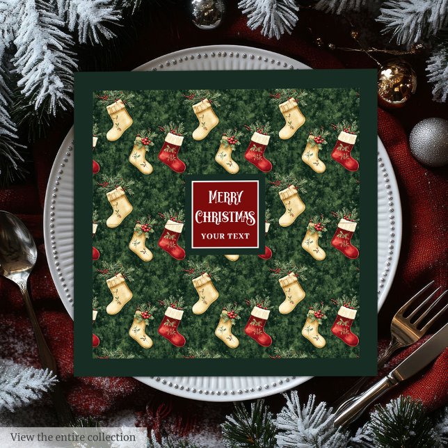 Watercolor red green Christmas stocking napkins (Watercolor red green Christmas stocking napkins)