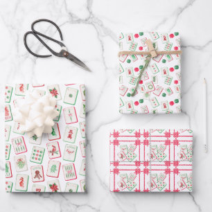 Watercolor Red & Green Christmas Tiles Wrapping Paper Sheet