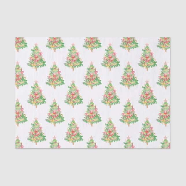 Watercolor Red & Green Coquette Christmas Tree Tissue Paper (Front)