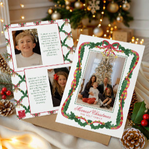 Watercolor Red & Green Jingle Bells Photo Holiday Card