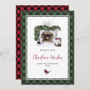 Watercolor Red Green Plaid Christmas Wishes Cards