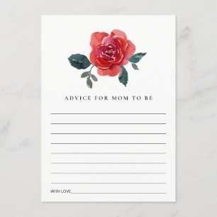 WATERCOLOR RED GREEN ROSE FLORA ADVICE BABY SHOWER ENCLOSURE CARD