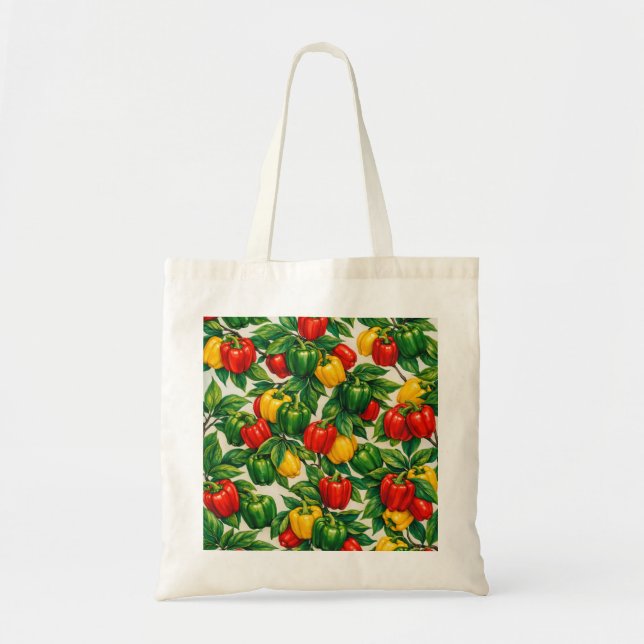 Watercolor Red Green Yellow Bell Pepper Pattern Tote Bag (Front)