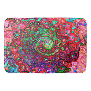 Watercolor Red Groovy Abstract Retro Liquid Swirl Bath Mat