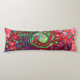 Watercolor Red Groovy Abstract Retro Liquid Swirl Body Cushion