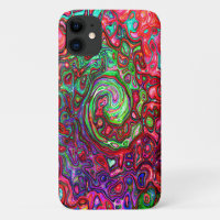 Watercolor Red Groovy Abstract Retro Liquid Swirl