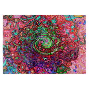 Watercolor Red Groovy Abstract Retro Liquid Swirl Cutting Board