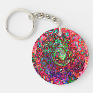Watercolor Red Groovy Abstract Retro Liquid Swirl Key Ring