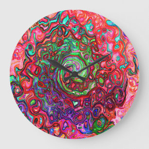 Watercolor Red Groovy Abstract Retro Liquid Swirl Large Clock