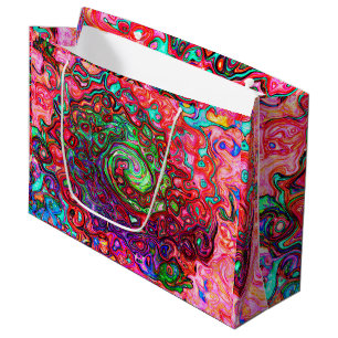 Watercolor Red Groovy Abstract Retro Liquid Swirl Large Gift Bag