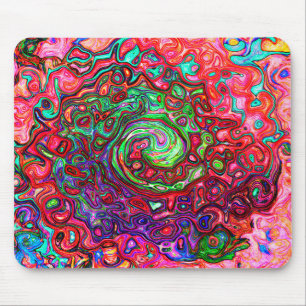Watercolor Red Groovy Abstract Retro Liquid Swirl Mouse Mat