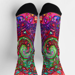 Watercolor Red Groovy Abstract Retro Liquid Swirl Socks