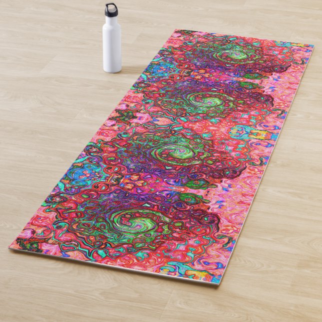 Watercolor Red Groovy Abstract Retro Liquid Swirl Yoga Mat (In Situ)