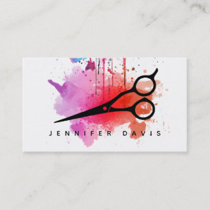 watercolor red hairstylist hair stylist splatter business card