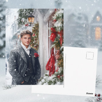 Watercolor Red Hallmark Victorian Winter Holiday Postcard