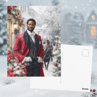 Watercolor Red Hallmark Victorian Winter Holiday Postcard