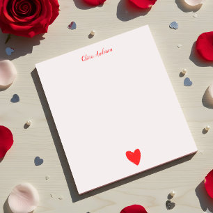 Watercolor Red Heart  Valentines Day Personalised  Notepad