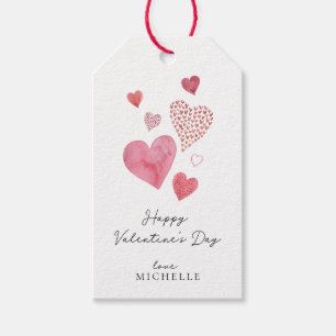  Watercolor Red Hearts, Valentine's Day  Gift Tags