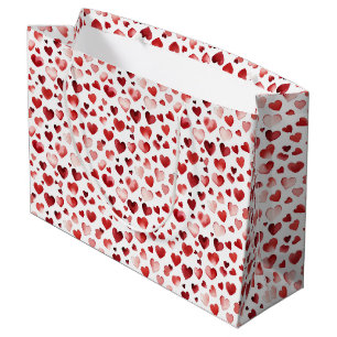 Watercolor Red Hearts Valentine's Day Large Gift Bag