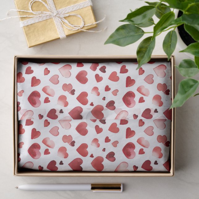 Watercolor Red Hearts Valentine's Day Tissue Paper (Gift)