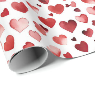 Watercolor Red Hearts Valentine's Day Wrapping Paper