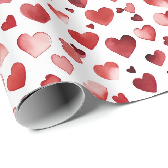 Watercolor Red Hearts Valentine's Day Wrapping Paper (Roll Corner)
