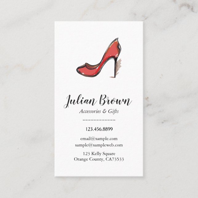 Watercolor Red High Heel Shoe Stiletto Business Card (Front)