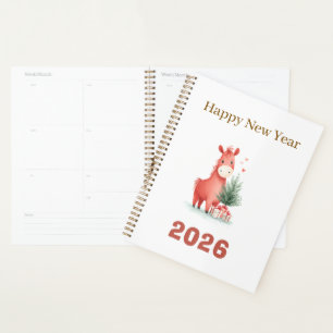 Watercolor Red Horse with Gifts & Christmas Tree  Planner