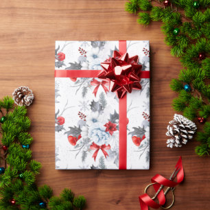 Watercolor Red Ice Blue Christmas Pattern Wrapping Paper